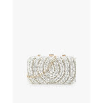 Gold-Toned & White Embellished Clutch