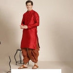 Men Rust Brown Solid Cotton Dhoti Pants